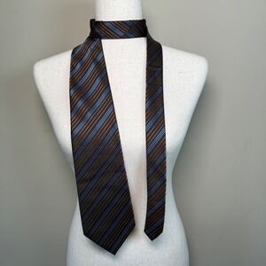 Enrico Fertuchie Brown/Blue Diagonal Stripe Polyester Tie 57" Long